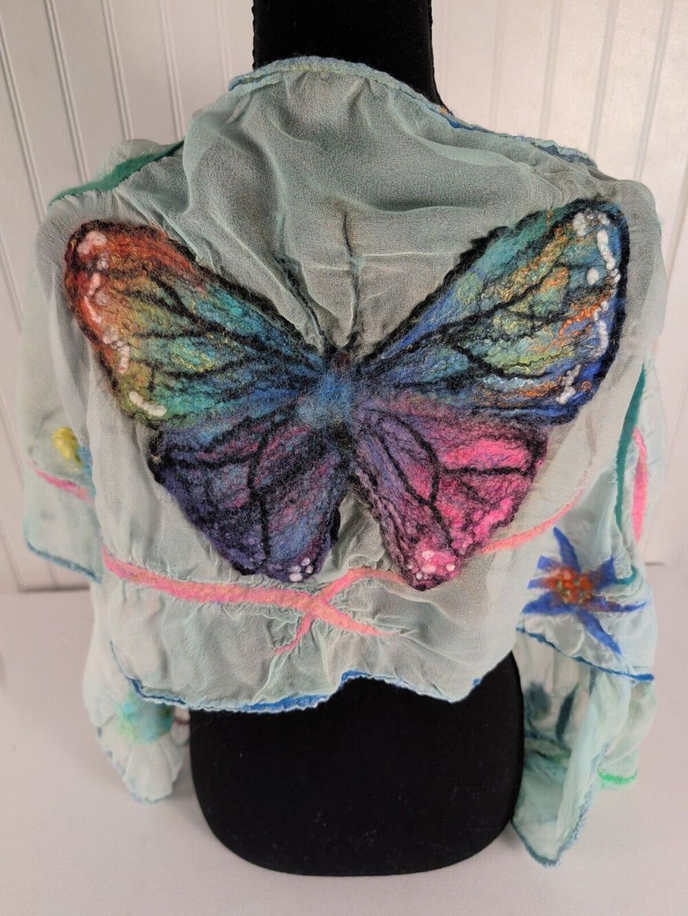 Handmade Nuno Felted Artisan Silk Butterfly Scarf Wrap Shawl